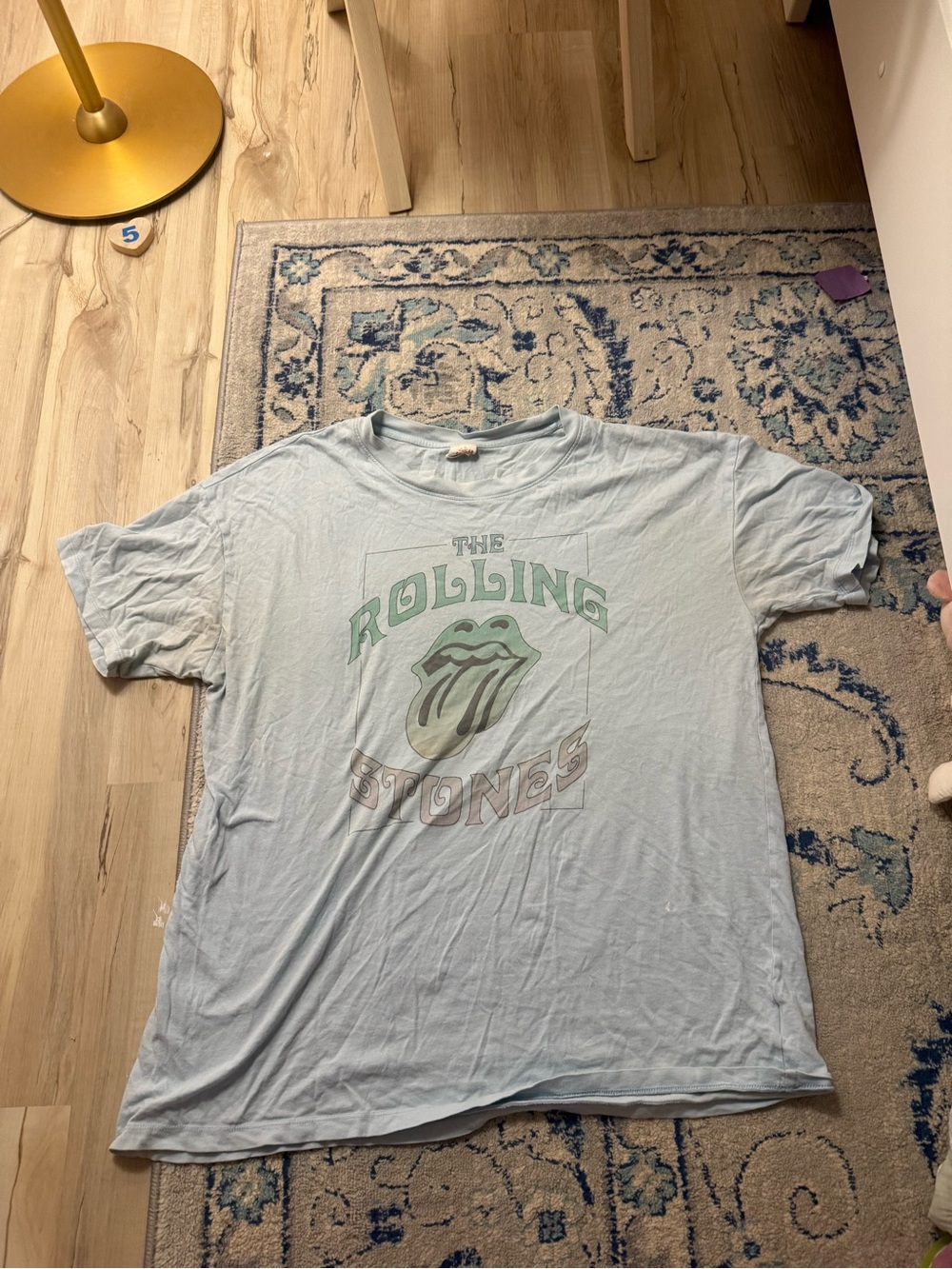 the Rolling Stones Pale Blue Long Sleeve Graphic Tee with Tongue Logo